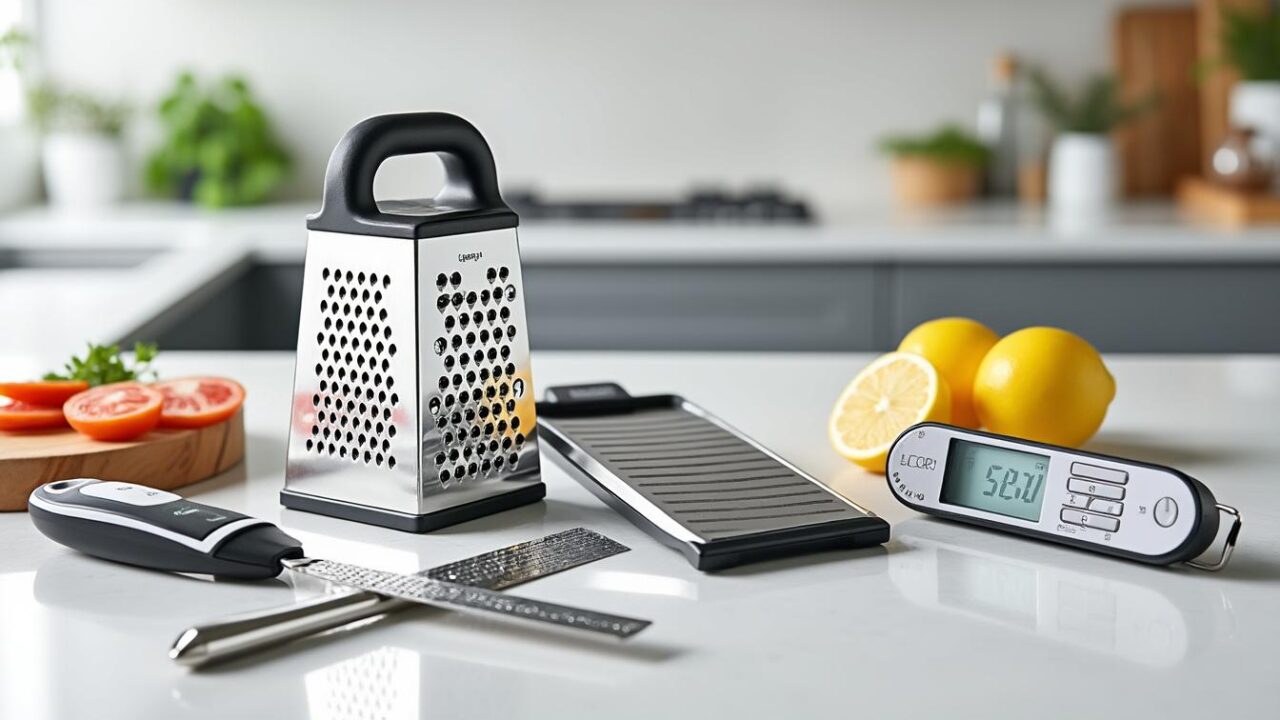 Les petits outils qui changent tout (Microplane, mandoline, thermomètre, pierre à aiguiser)